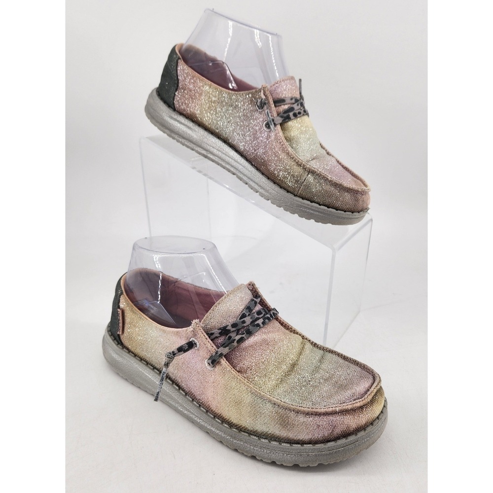 Hey Dude Wendy Youth Sunset Shoes Size Y3/L4 Multi-Color Glitter Leopard Laces